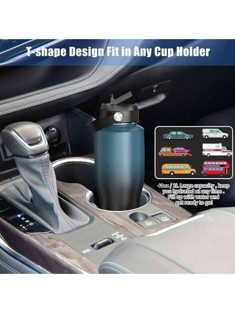 Dark Blue Back 40oz Stainless Steel WaterBottle Insulated Tumbler 3 Lid Cyanotic - Picture 4 of 6